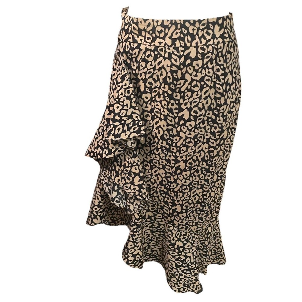 Nasty Gal Leopard Print Skirt US 6 Whimsigoth Coquette Asymmetric Ruffle Midi